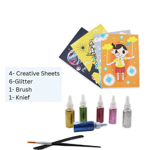 Scoobies Sparkle Pop Glitter Art Set – 6 Glitter Bottles + 4 Design Cards (Peel, Stick & Decorate) - Art & Craft