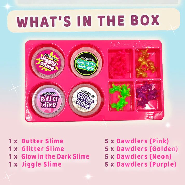 Scoobies Uni GooGoo Slime Party 4 Slimes + 20 Unicorn Dawdlers - Sensory Toys