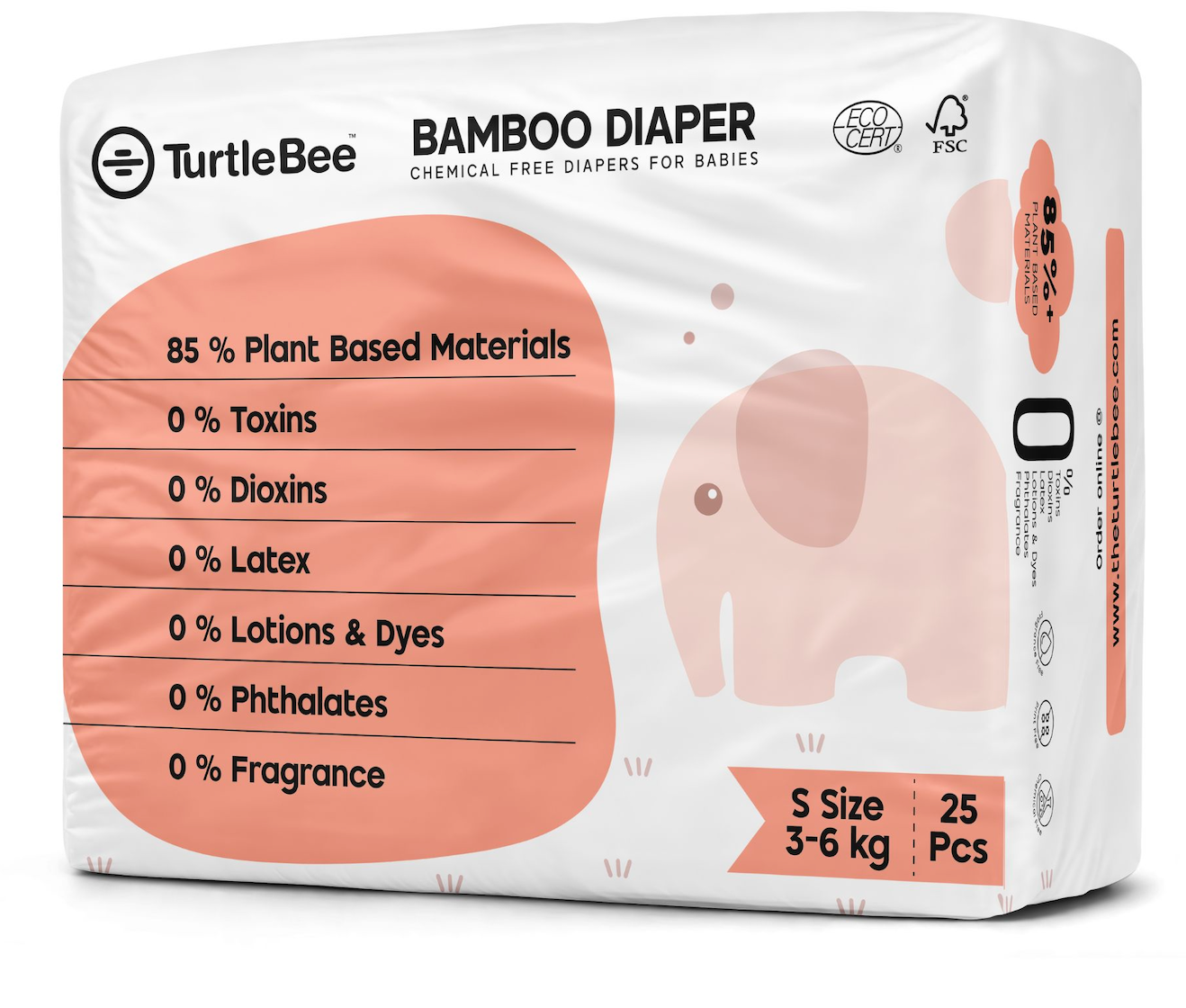 TurtleBee Bamboo Diaper Tape Style| Pack of 1 | Small Size (3-6 Kgs)