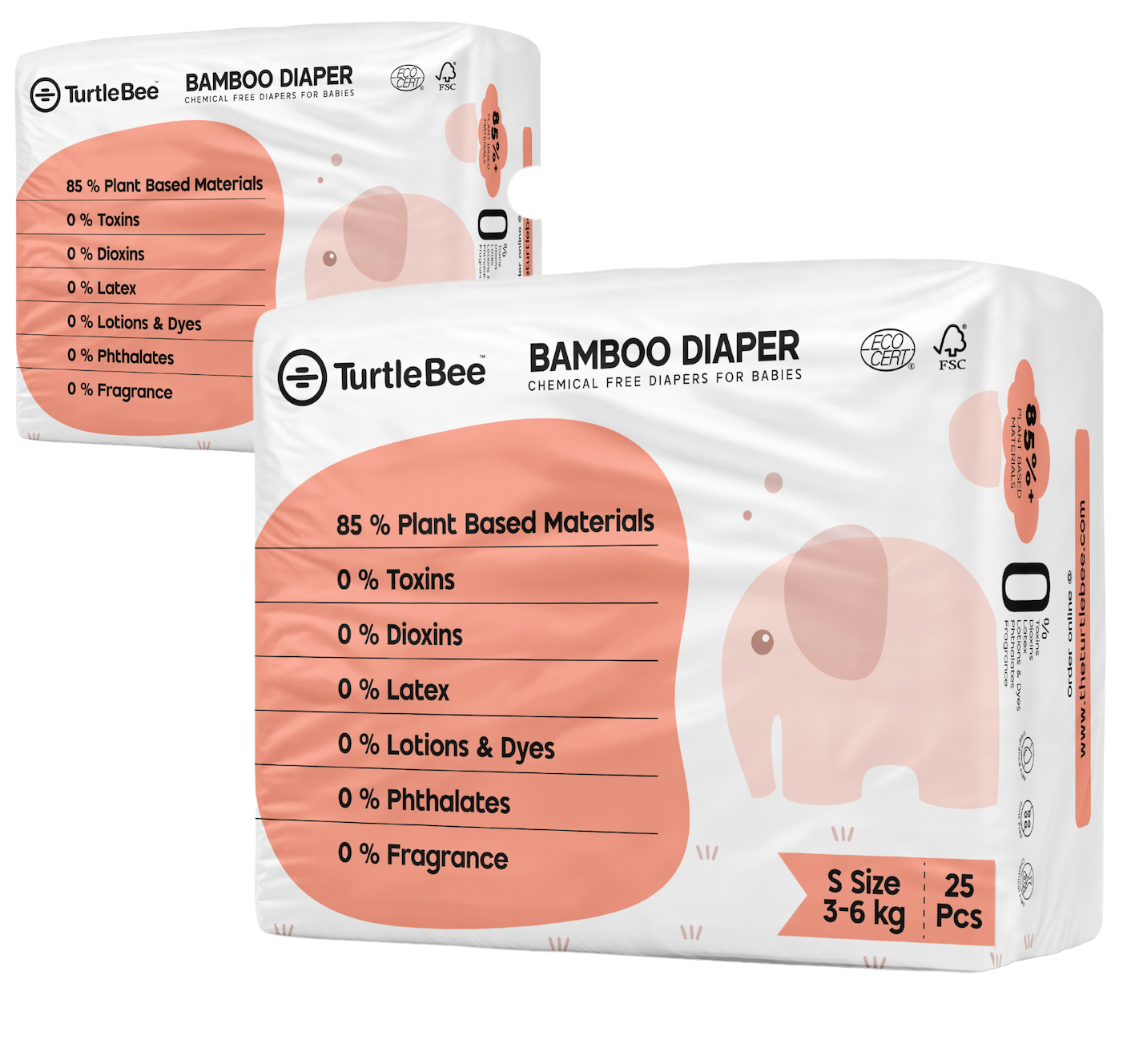 TurtleBee Bamboo Diaper Tape Style| Pack of 2 | Small Size (3-6 Kgs)