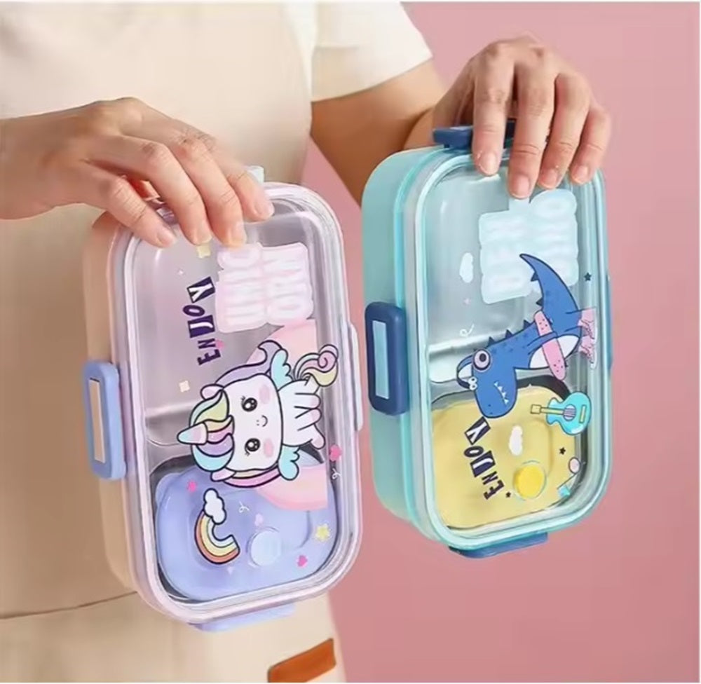 CuddleNest Pink Unicorn Kids Stainless Steel Lunch Box | 700ml + 100ml Soup Bowl | Leak-Proof | 4-Lock Design | Heat Insulation | Bento Tiffin for School, Picnics, Travel