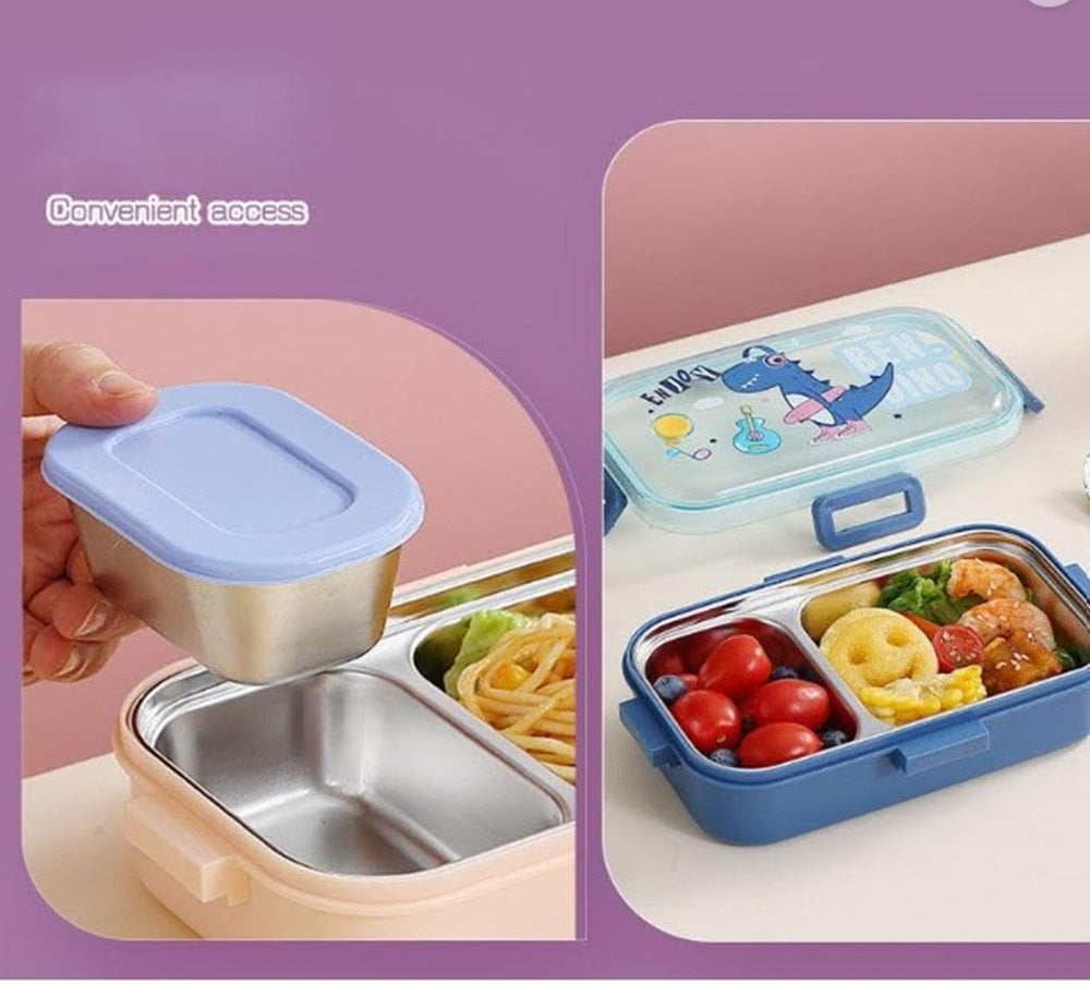 CuddleNest Pink Unicorn Kids Stainless Steel Lunch Box | 700ml + 100ml Soup Bowl | Leak-Proof | 4-Lock Design | Heat Insulation | Bento Tiffin for School, Picnics, Travel