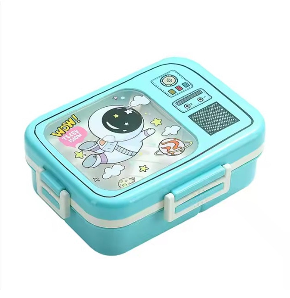 CuddleNest Blue Astronaut Bento Lunch Box for Kids – Airtight, Leakproof, Includes Spoon & Sauce Container