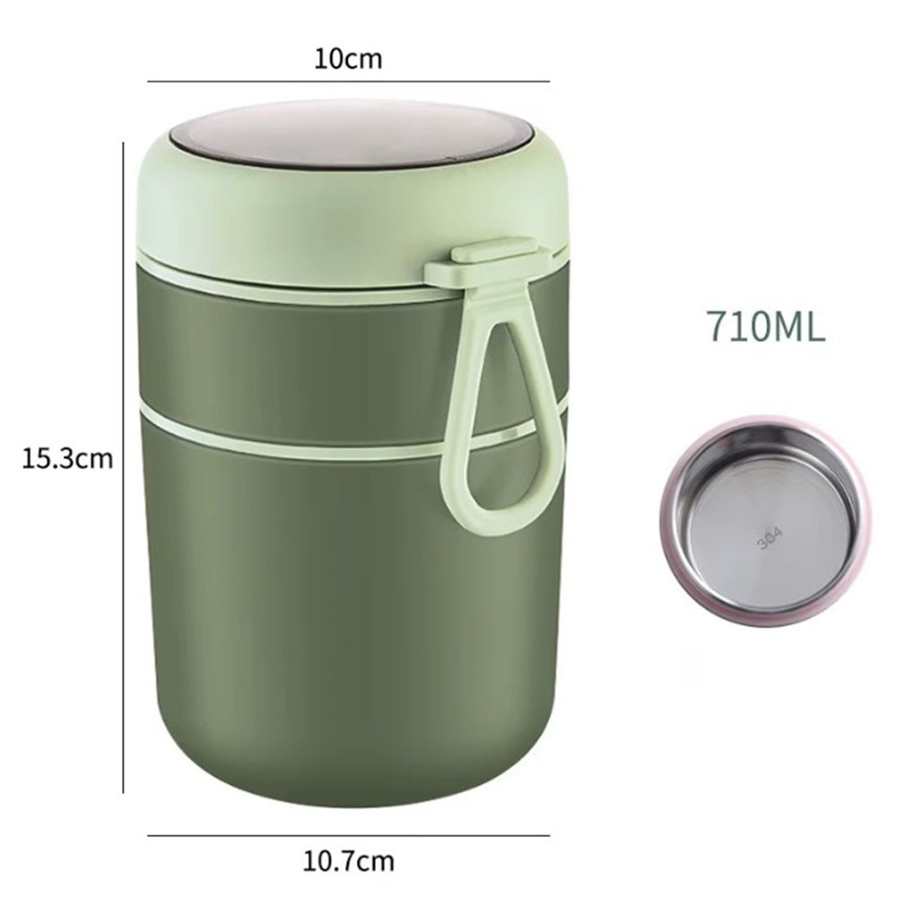 CuddleNest Insulated Stainless Steel Soup Cup Lunch Box | Leakproof 2 Compartment Food Jar with Spoon