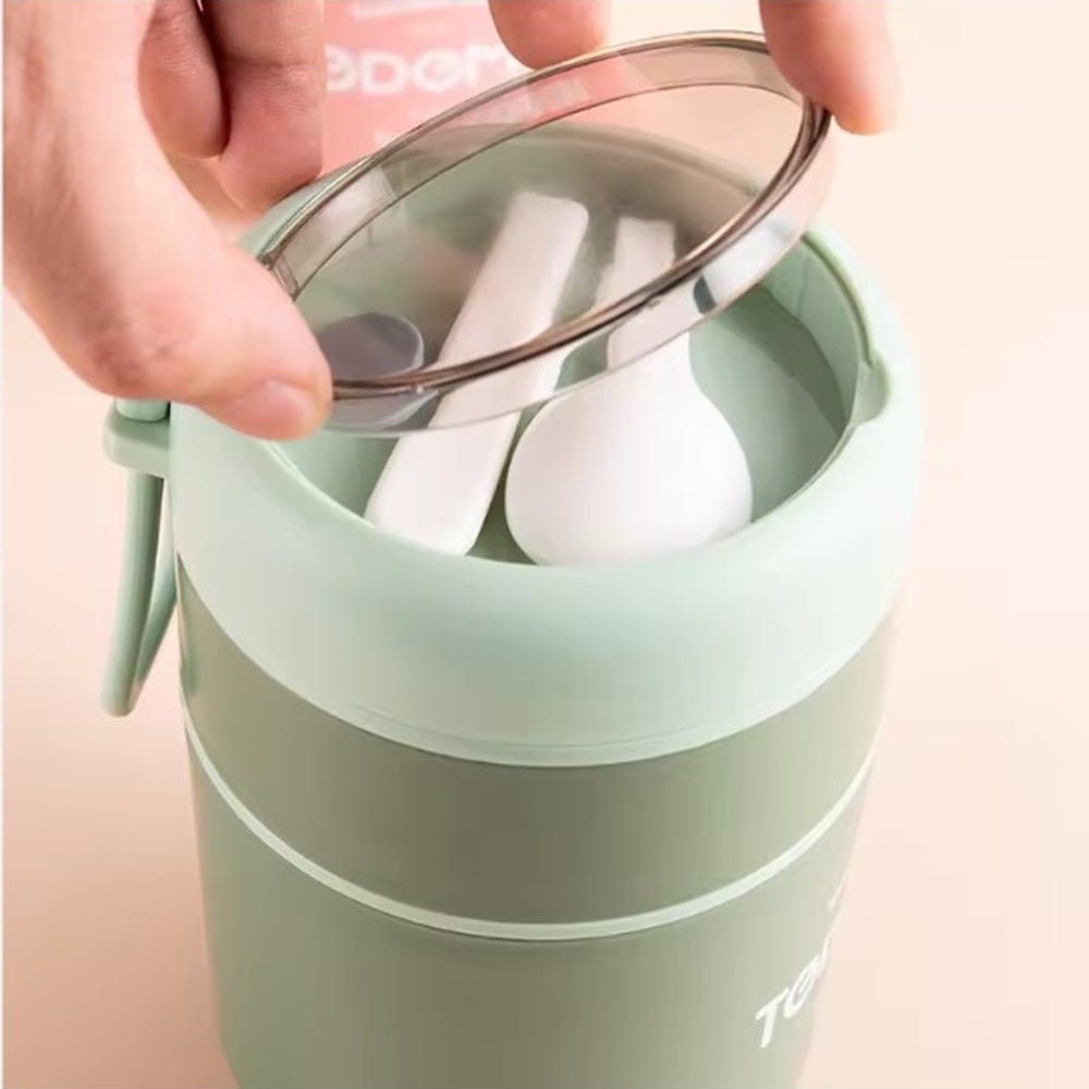 CuddleNest Insulated Stainless Steel Soup Cup Lunch Box | Leakproof 2 Compartment Food Jar with Spoon