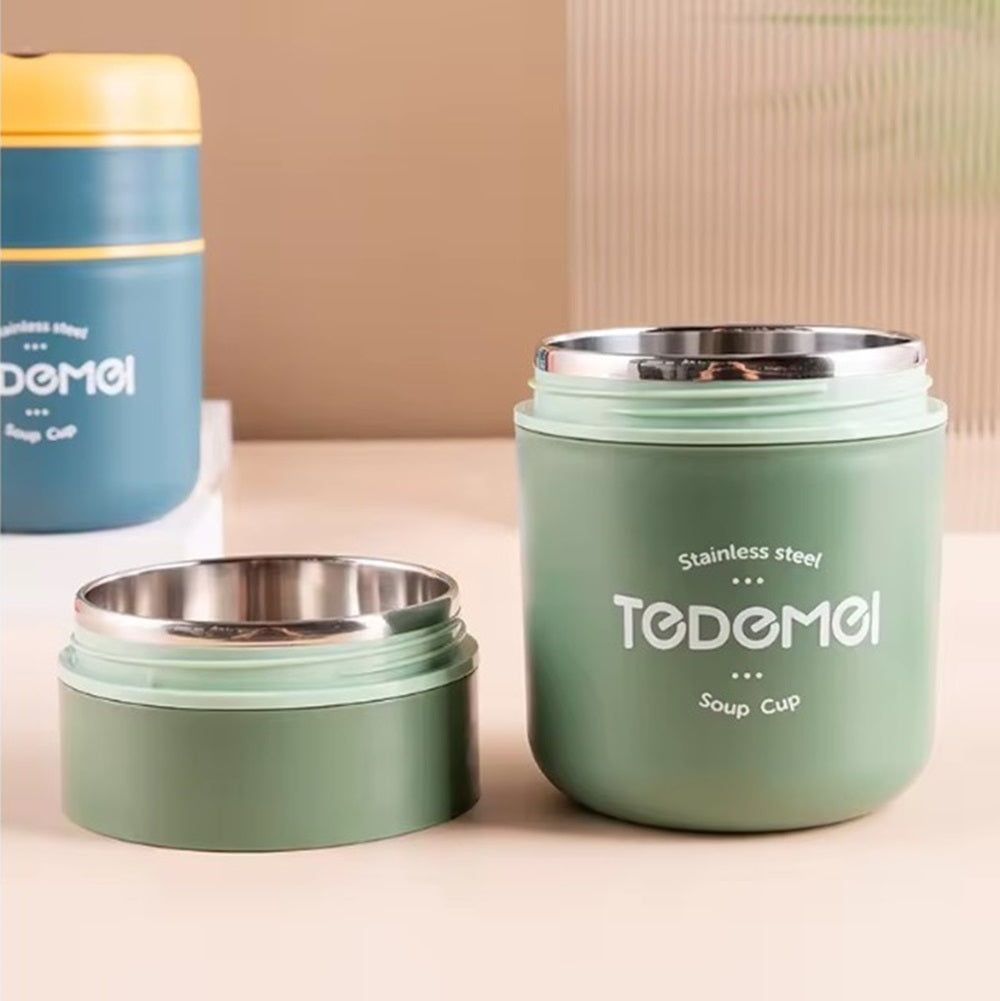 CuddleNest Insulated Stainless Steel Soup Cup Lunch Box | Leakproof 2 Compartment Food Jar with Spoon