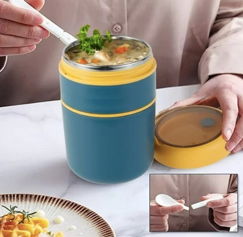 CuddleNest Insulated Stainless Steel Soup Cup Lunch Box | Leakproof 2 Compartment Food Jar with Spoon