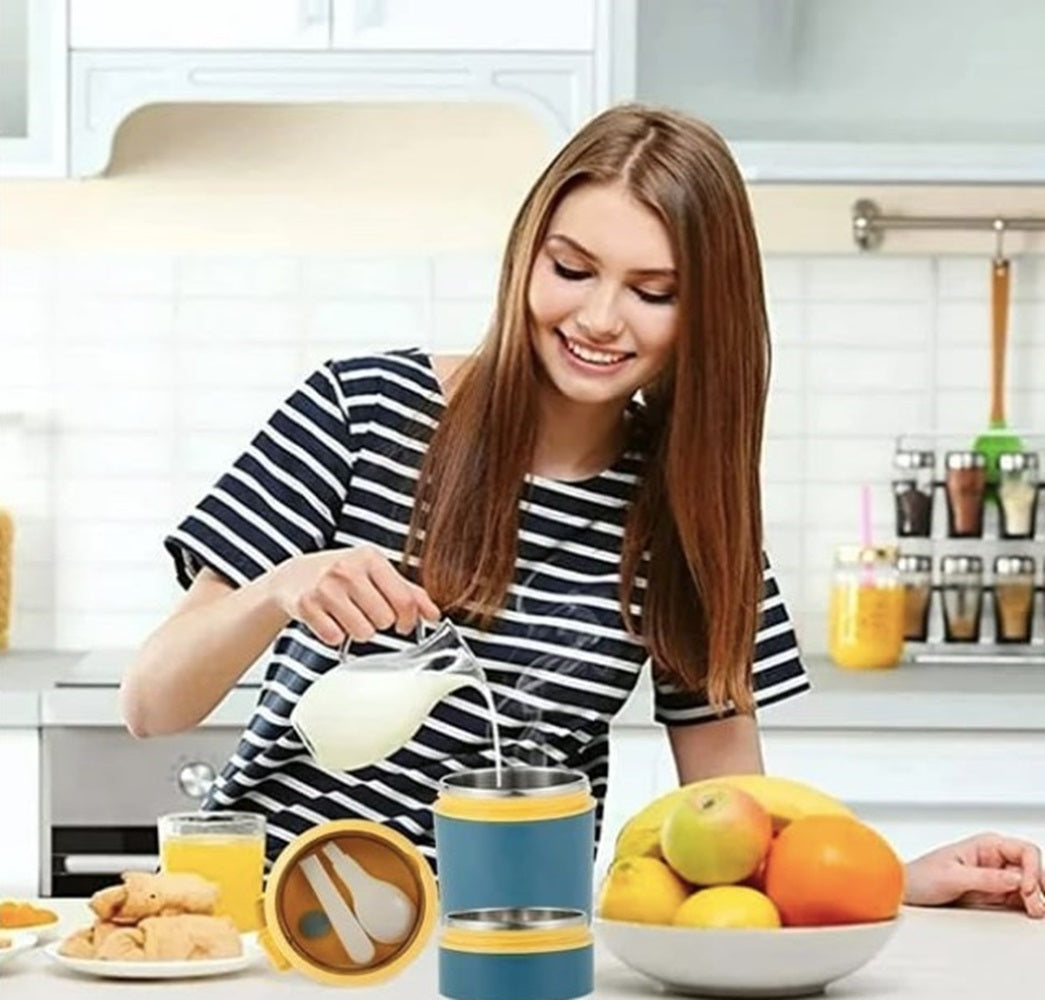 CuddleNest Insulated Stainless Steel Soup Cup Lunch Box | Leakproof 2 Compartment Food Jar with Spoon