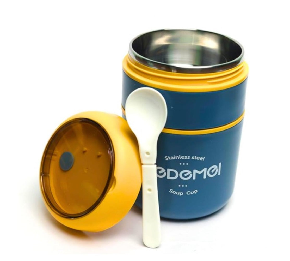 CuddleNest Insulated Stainless Steel Soup Cup Lunch Box | Leakproof 2 Compartment Food Jar with Spoon