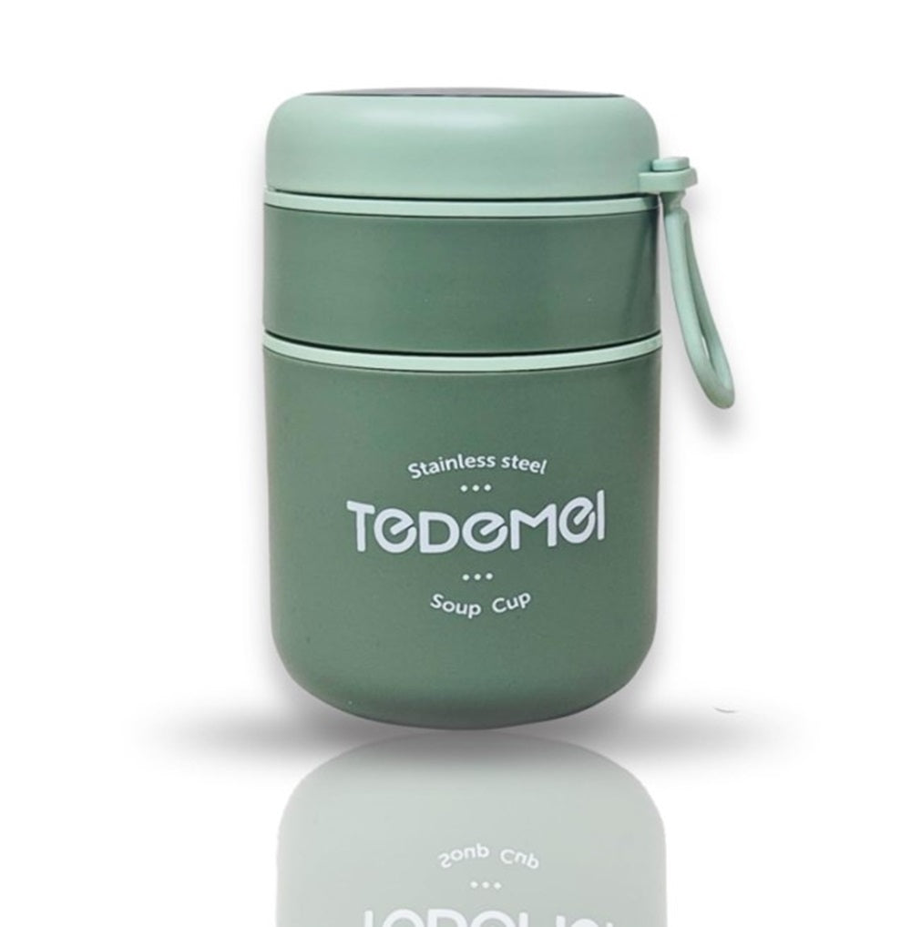 CuddleNest Insulated Stainless Steel Soup Cup Lunch Box | Leakproof 2 Compartment Food Jar with Spoon