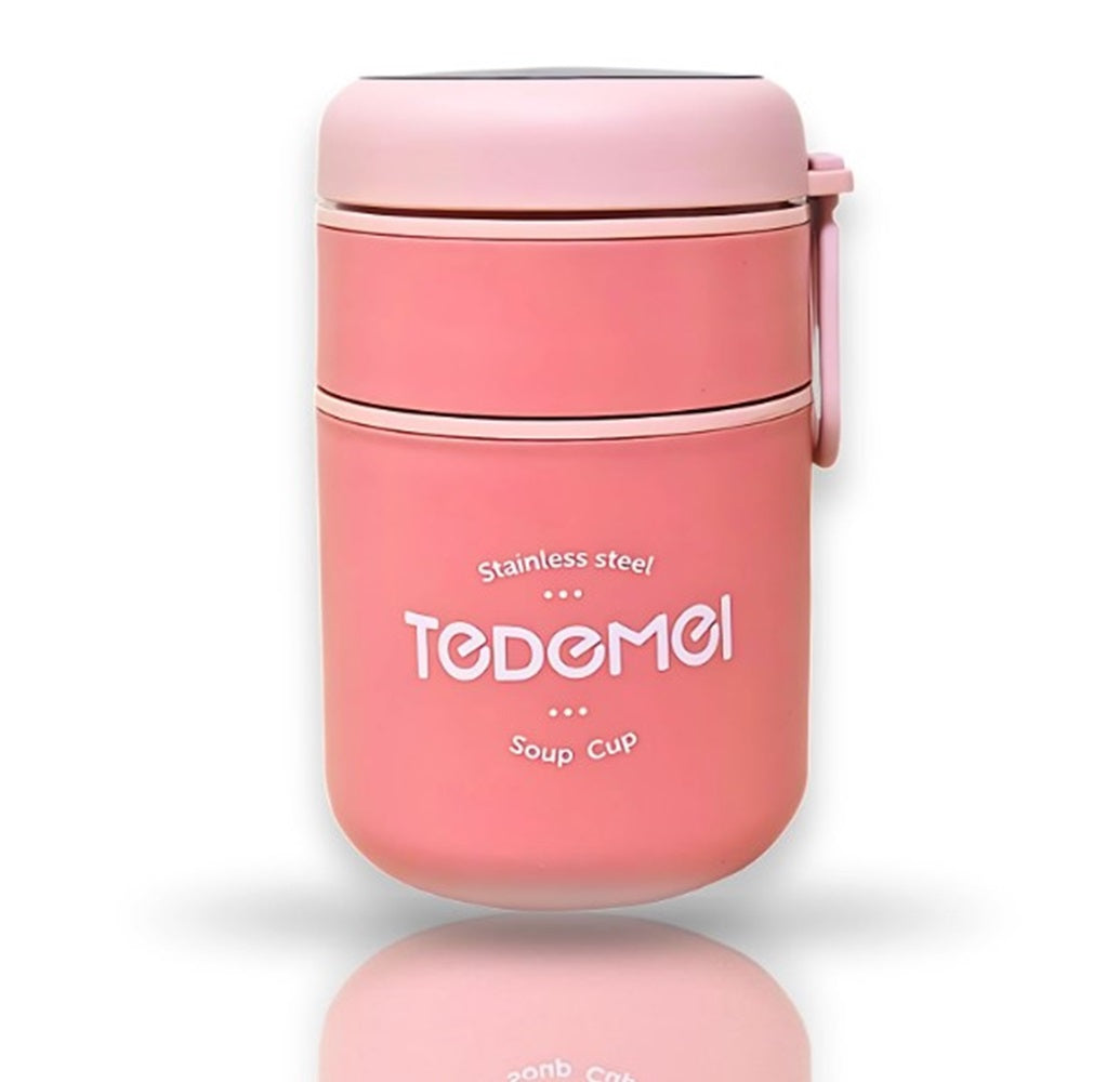 CuddleNest Insulated Stainless Steel Soup Cup Lunch Box | Leakproof 2 Compartment Food Jar with Spoon