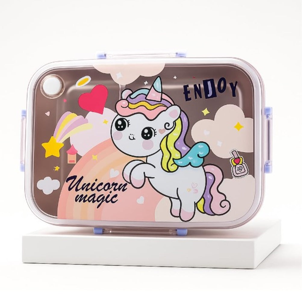 CuddleNest Steel Lunch Box | 3 Compartment Bento Style Tiffin with Spoon & Chopsticks