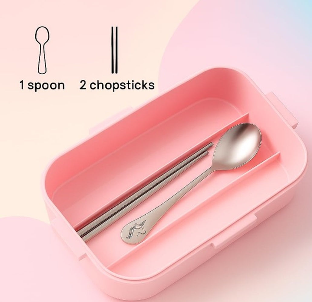 CuddleNest Steel Lunch Box | 3 Compartment Bento Style Tiffin with Spoon & Chopsticks