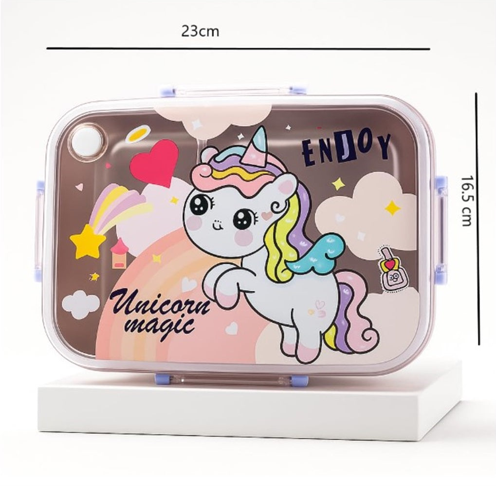 CuddleNest Steel Lunch Box 750 ml | 3 Compartment Bento Style Tiffin with Spoon & Chopsticks