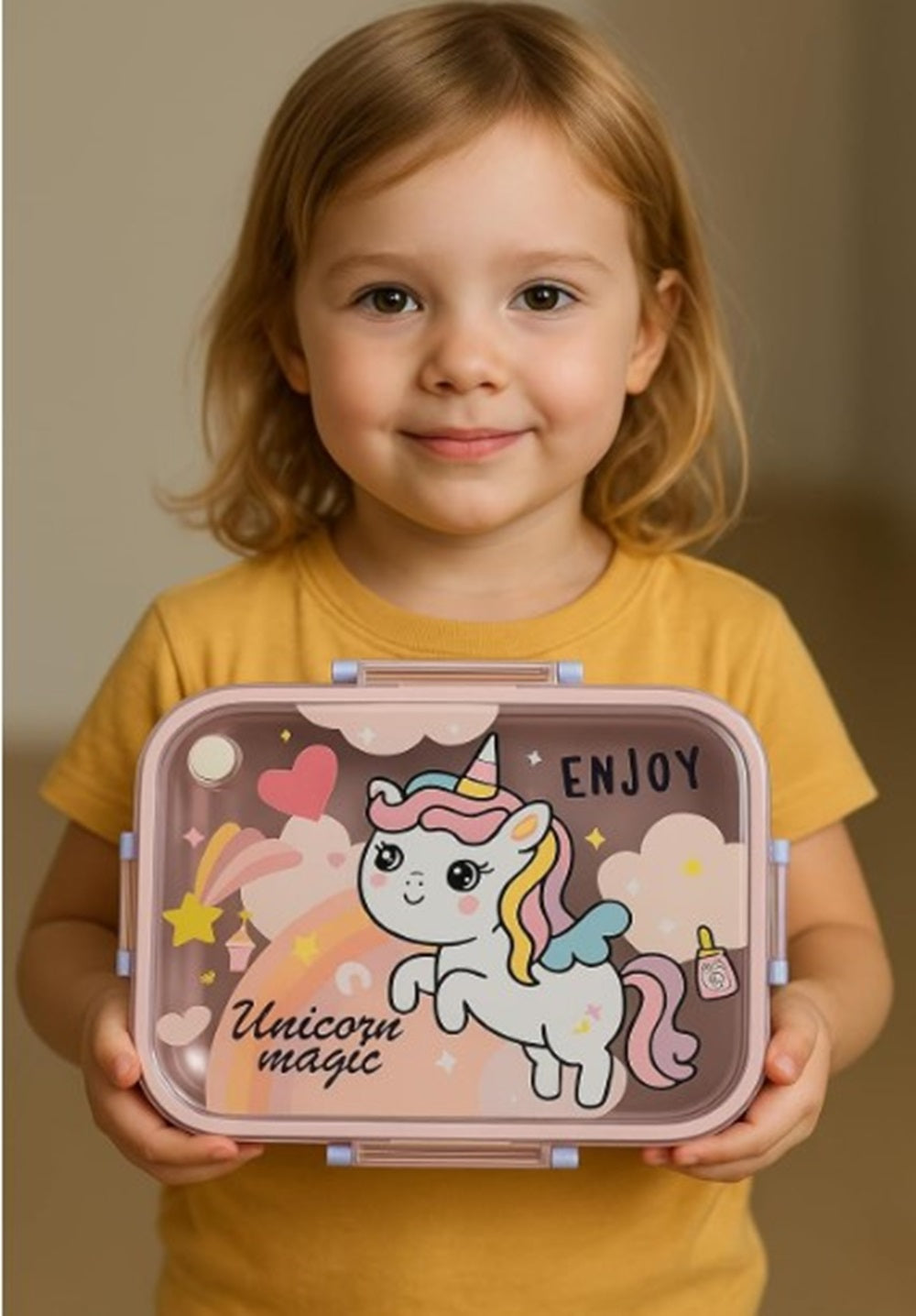 CuddleNest Steel Lunch Box | 3 Compartment Bento Style Tiffin with Spoon & Chopsticks