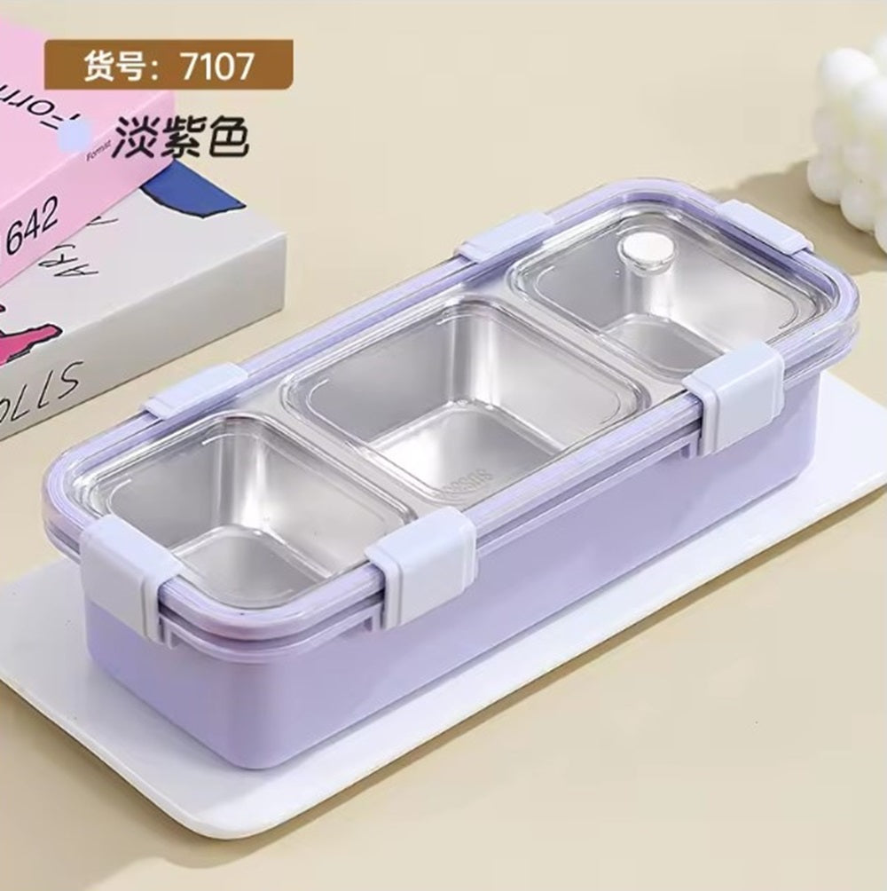 CuddleNest Premium 3-Compartment Stainless Steel Snack Box | Leak-Proof & BPA-Free Solid Food Container