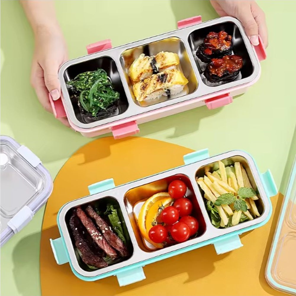 CuddleNest Premium 3-Compartment Stainless Steel Snack Box | Leak-Proof & BPA-Free Solid Food Container