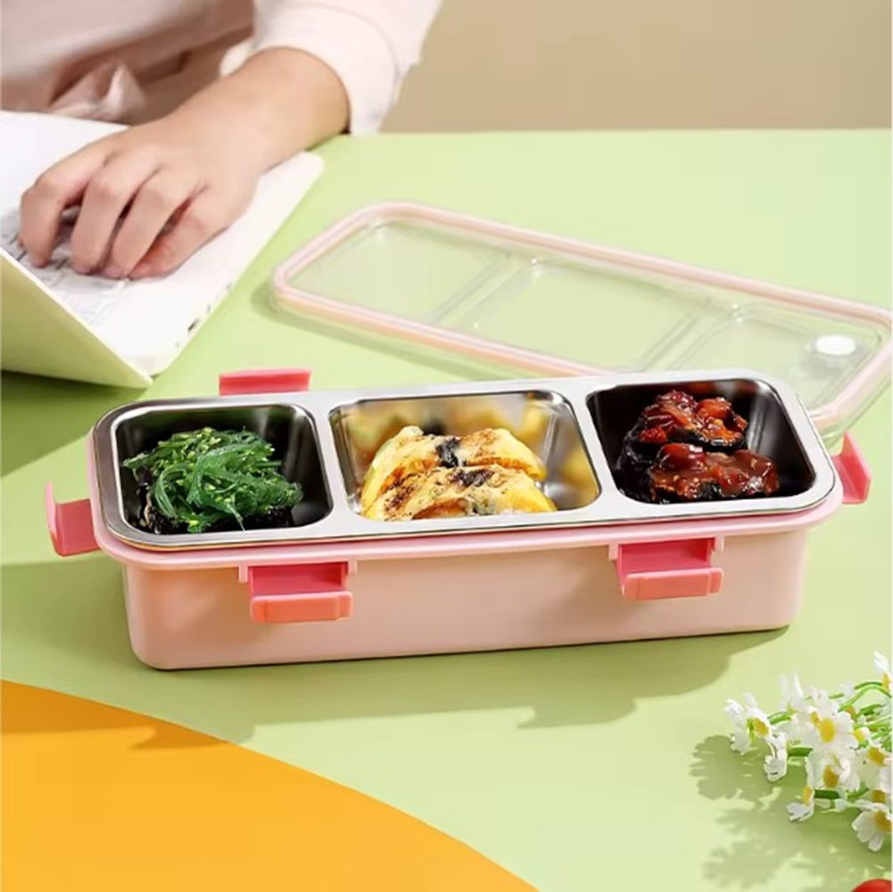 CuddleNest Premium 3-Compartment Stainless Steel Snack Box | Leak-Proof & BPA-Free Solid Food Container