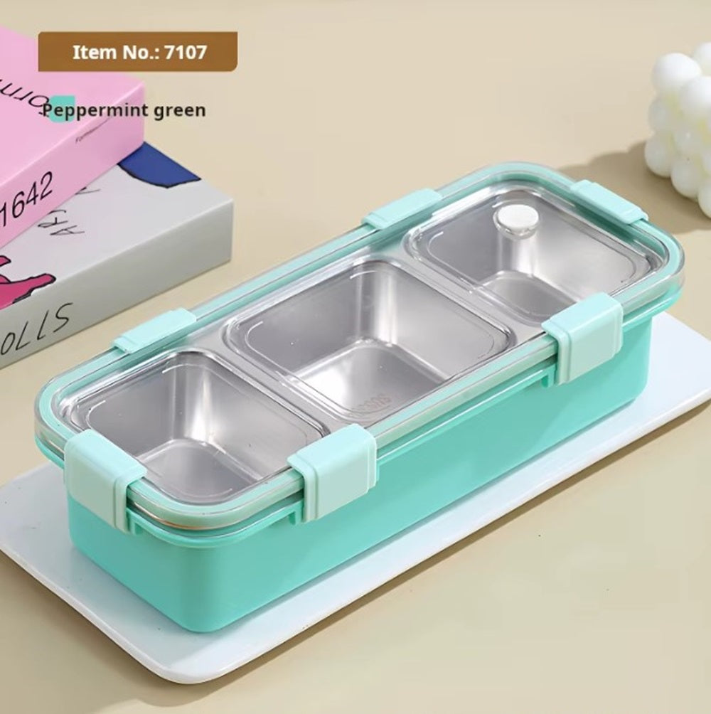 CuddleNest Premium 3-Compartment Stainless Steel Snack Box | Leak-Proof & BPA-Free Solid Food Container