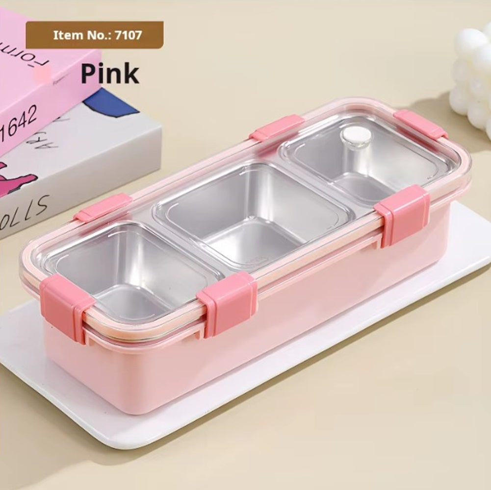 CuddleNest Premium 3-Compartment Stainless Steel Snack Box | Leak-Proof & BPA-Free Solid Food Container