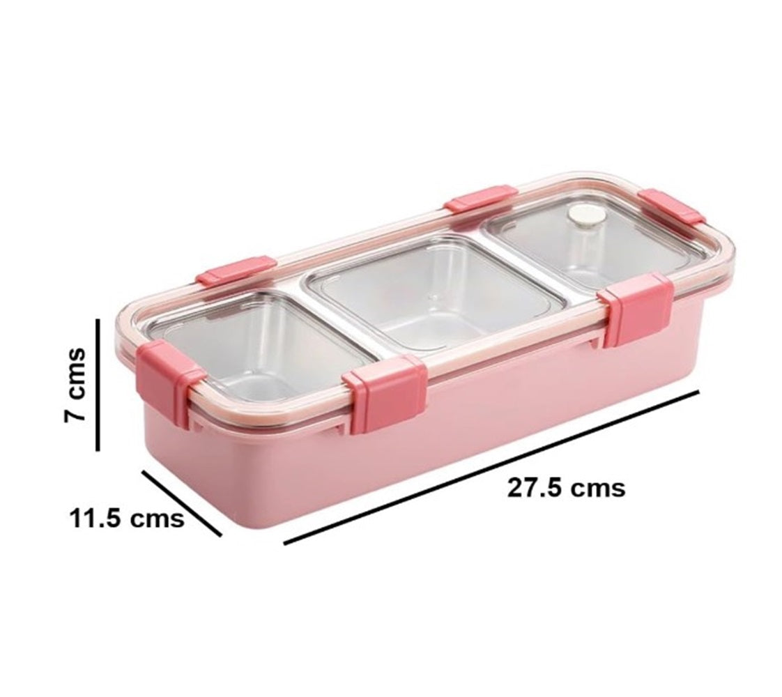 CuddleNest Premium 3-Compartment Stainless Steel Snack Box | Leak-Proof & BPA-Free Solid Food Container