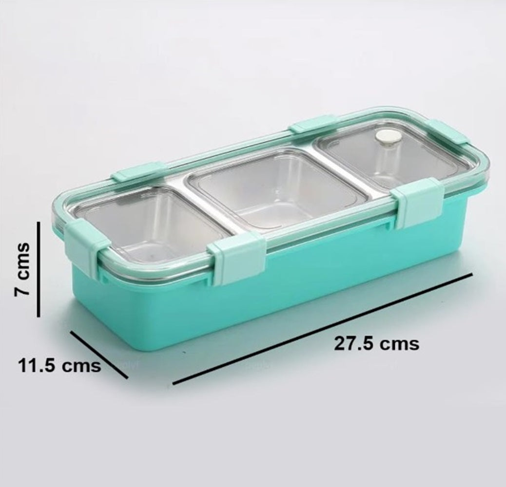 CuddleNest Premium 3-Compartment Stainless Steel Snack Box | Leak-Proof & BPA-Free Solid Food Container