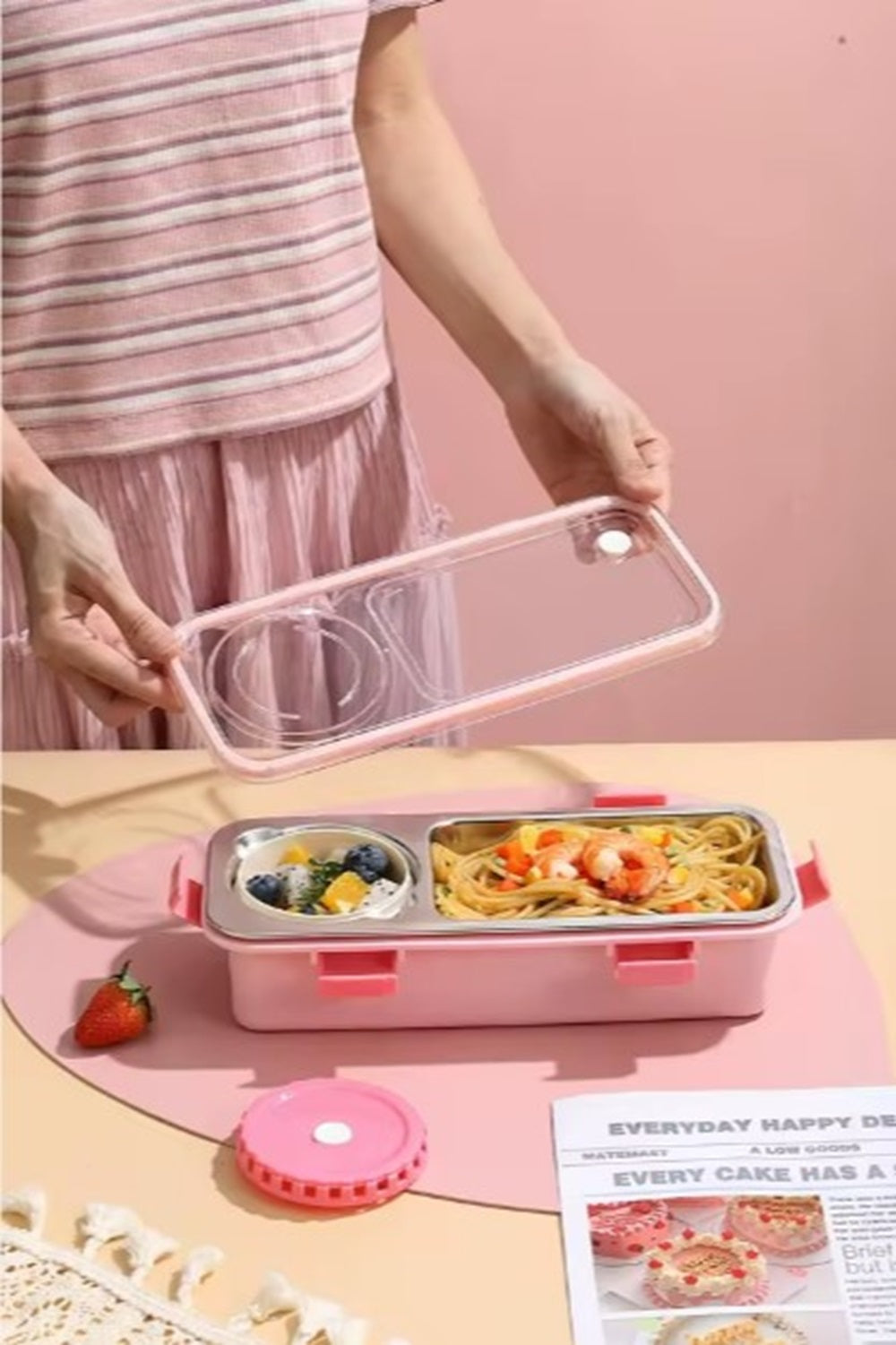 CuddleNest Bento-Style Stainless Steel Lunch Box | Leak-Proof Lid