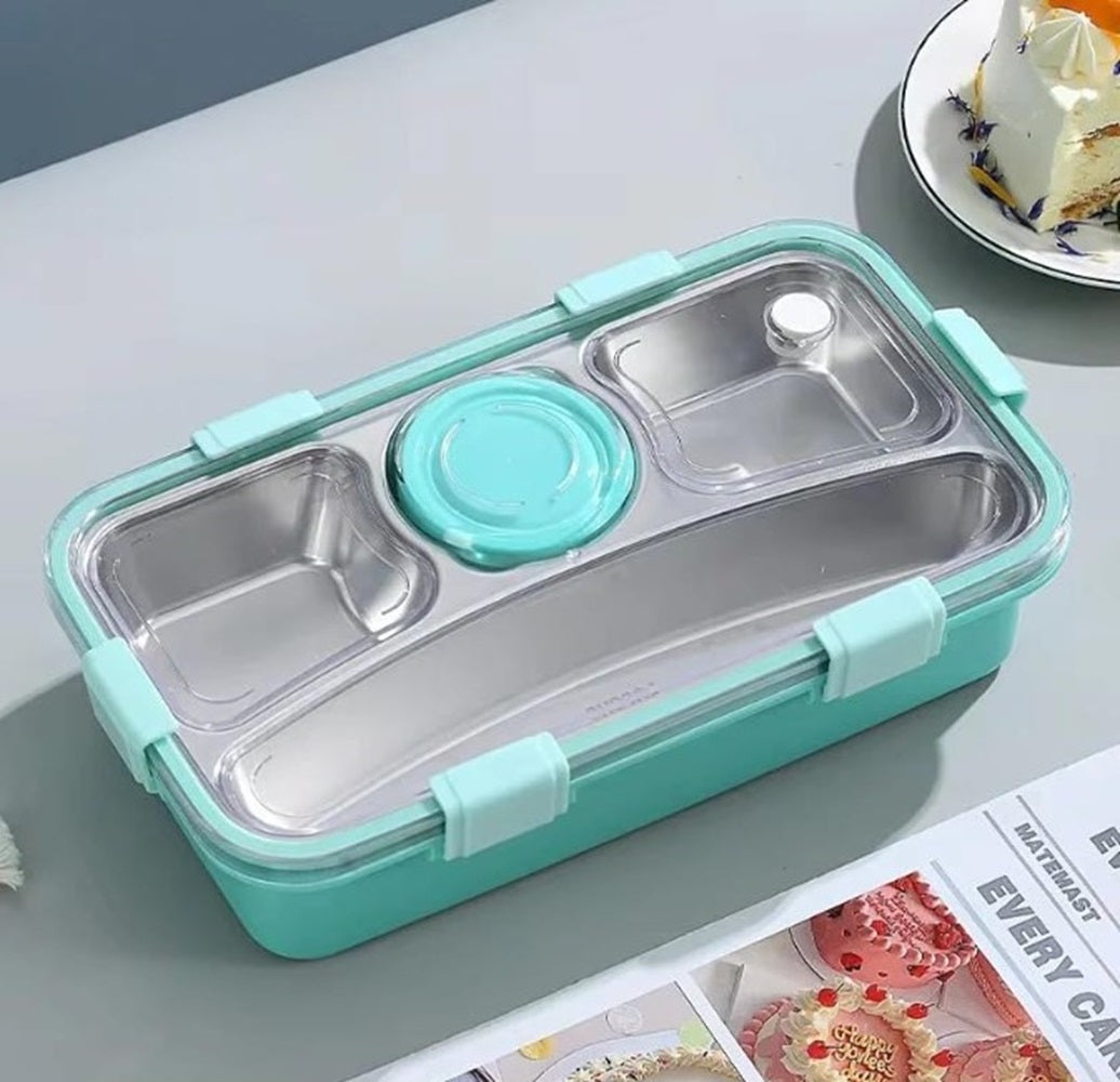 CuddleNest 3 Compartment Stainless Steel Lunch Box with Extra Sauce Bowl