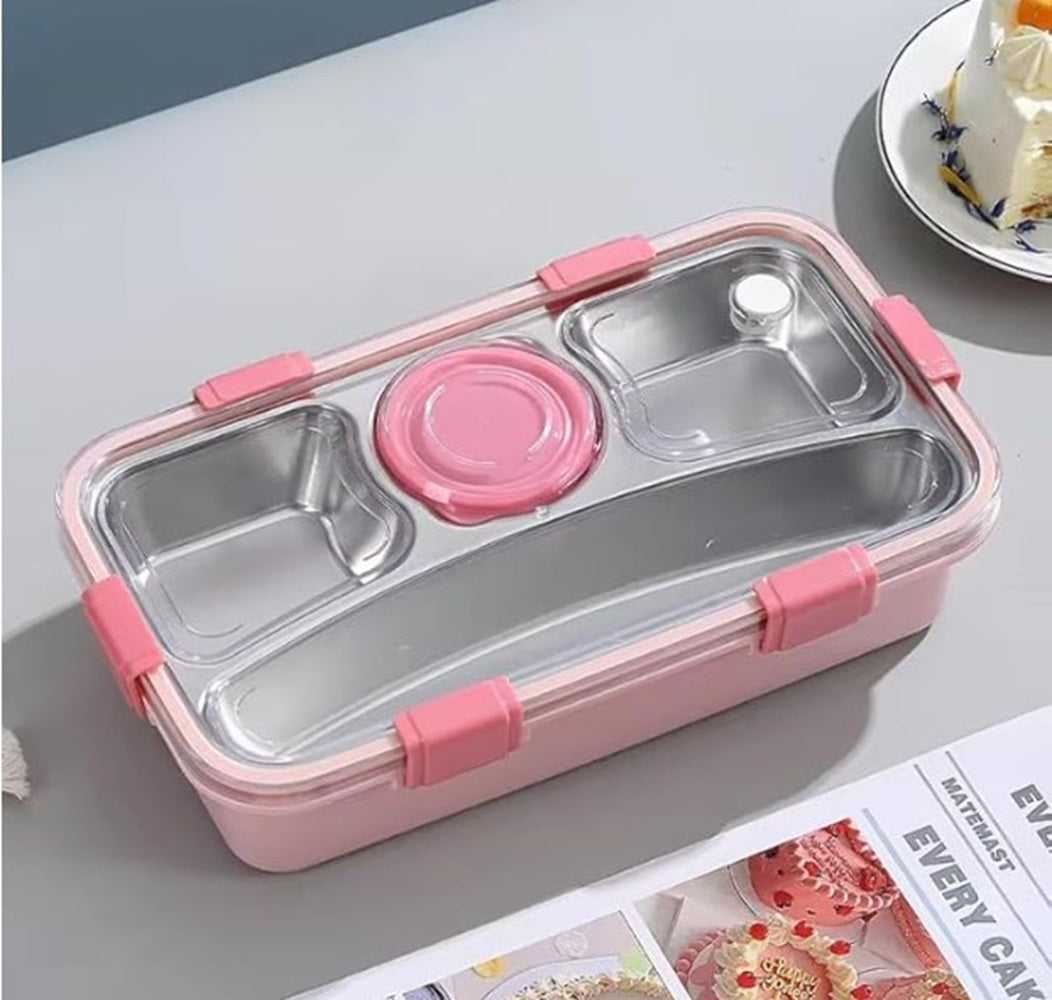 CuddleNest 3 Compartment Stainless Steel Lunch Box with Extra Sauce Bowl