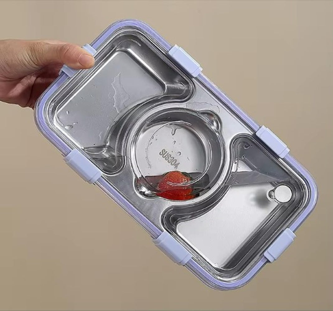 CuddleNest Stainless Steel Lunch Box with 3 Compartments, Spoon & Chopsticks
