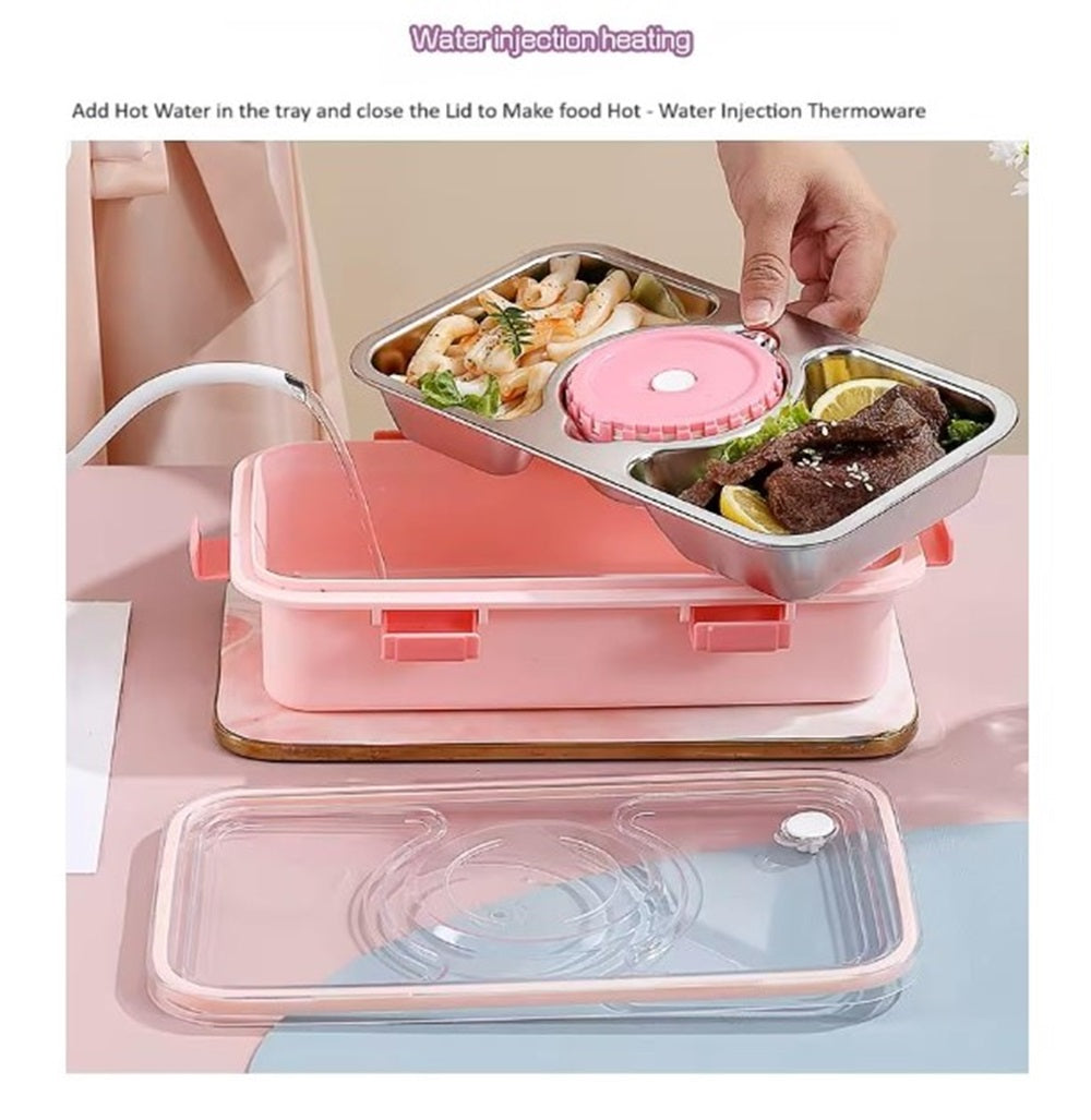 CuddleNest Stainless Steel Lunch Box with 3 Compartments, Spoon & Chopsticks