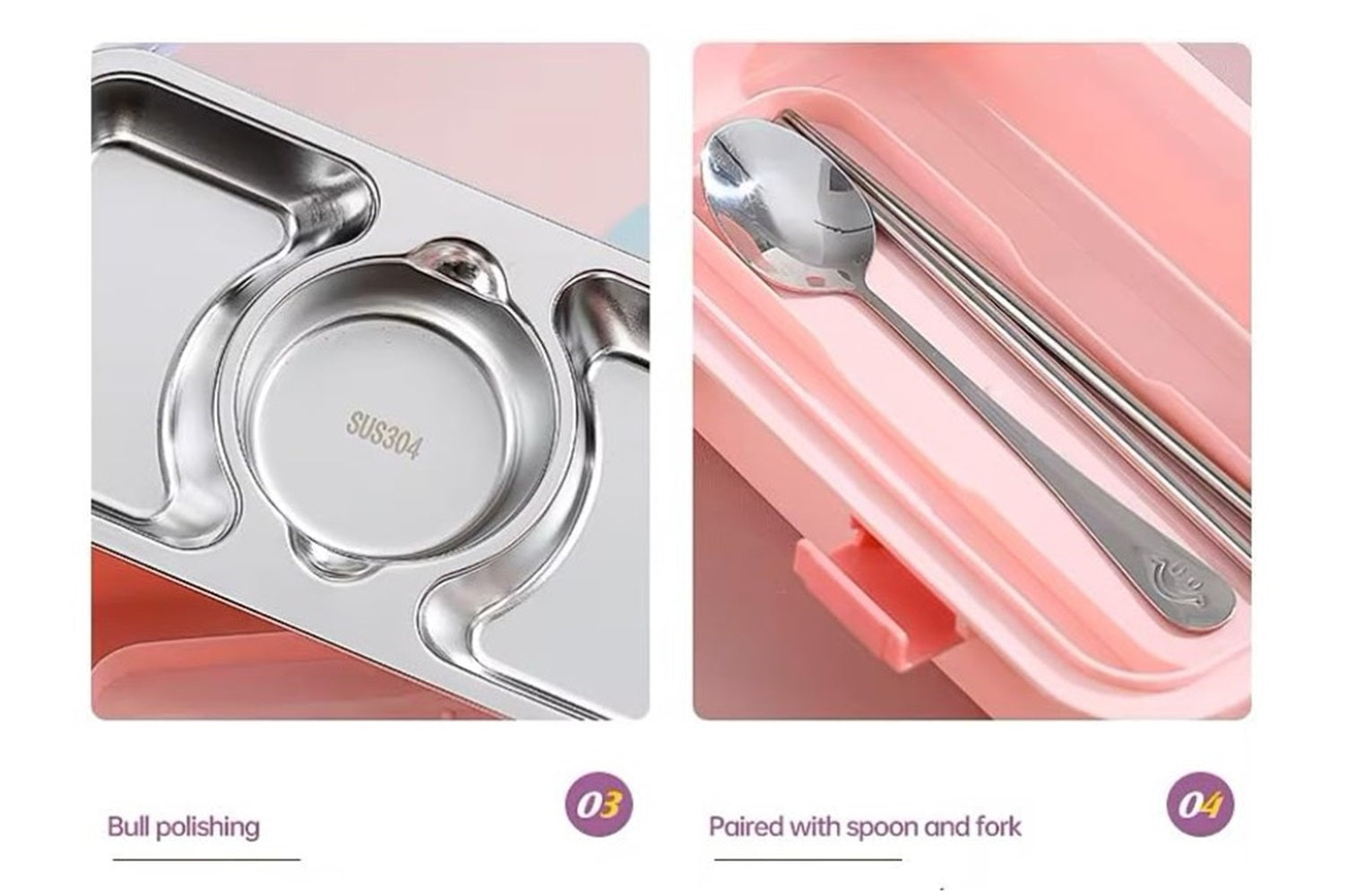 CuddleNest Stainless Steel Lunch Box with 3 Compartments, Spoon & Chopsticks