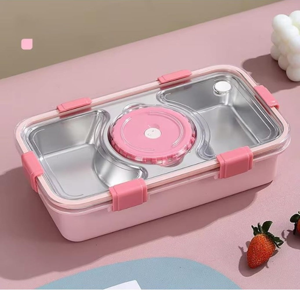CuddleNest Stainless Steel Lunch Box with 3 Compartments, Spoon & Chopsticks