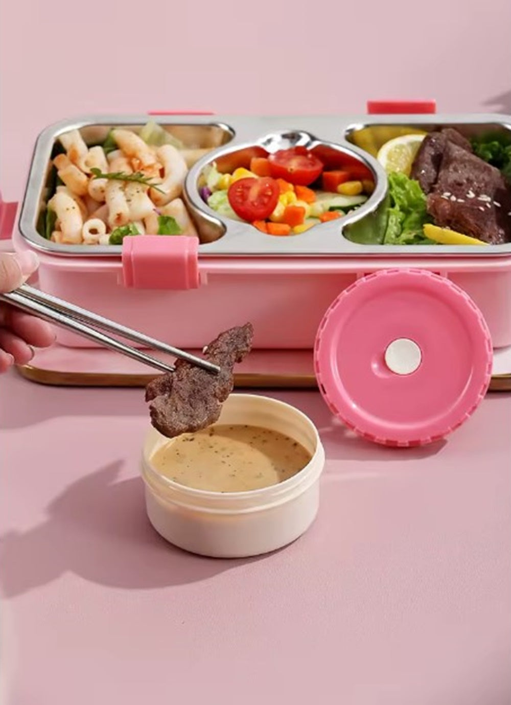 CuddleNest Stainless Steel Lunch Box with 3 Compartments, Spoon & Chopsticks