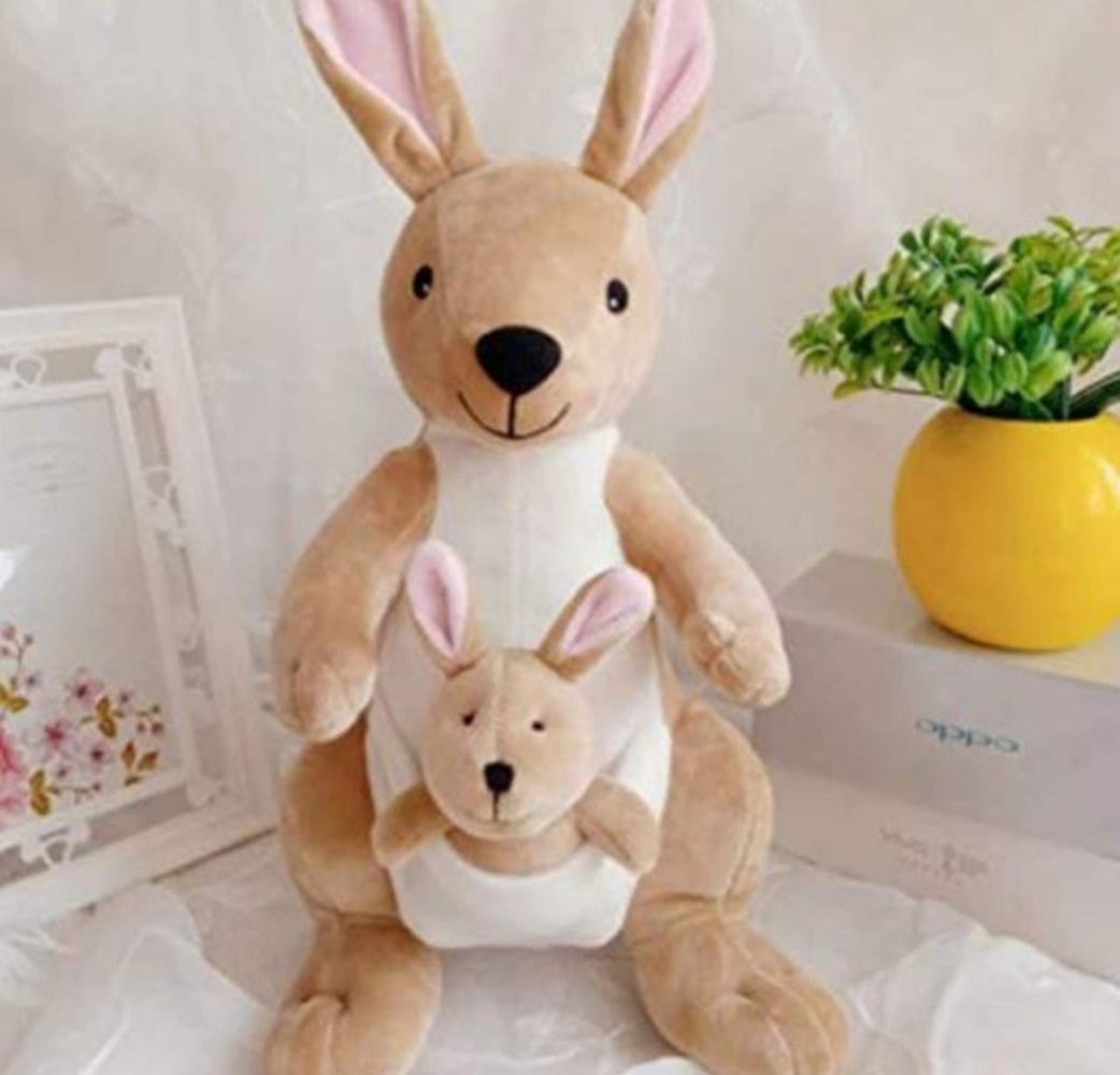 CuddleNest Kangaroo Soft Toy with Baby Joey Pouch – Ultra Soft & Cuddly Plush Animal for Kids