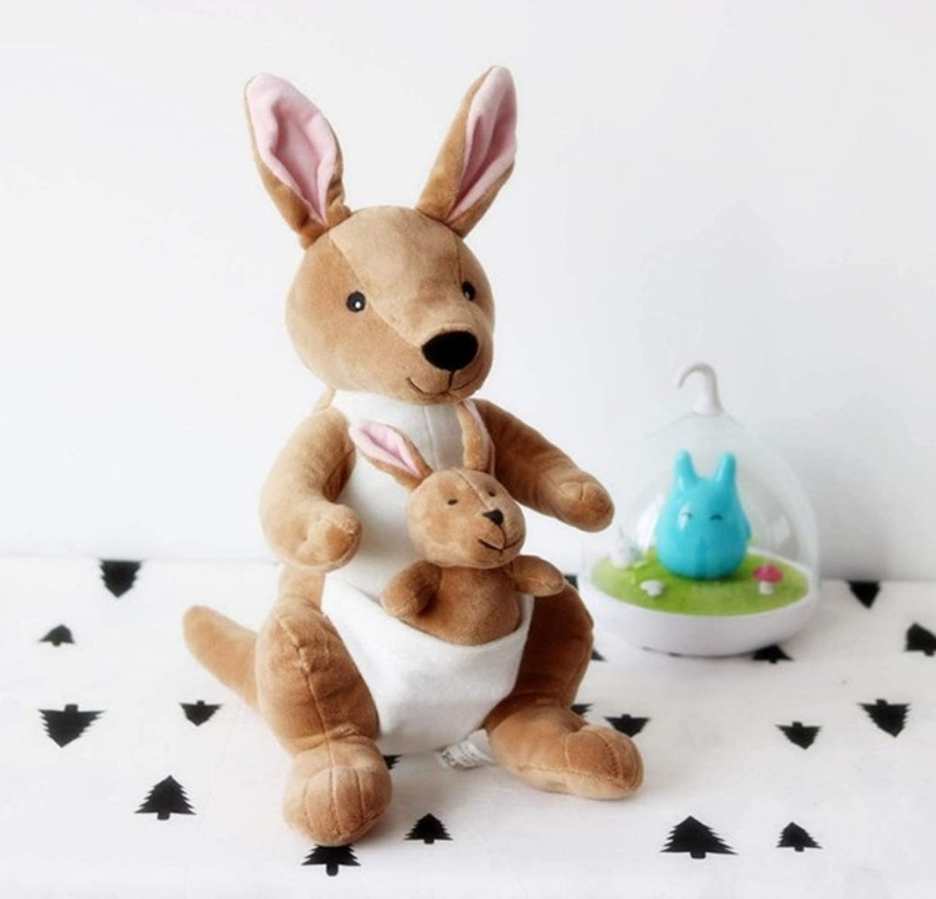 CuddleNest Kangaroo Soft Toy with Baby Joey Pouch – Ultra Soft & Cuddly Plush Animal for Kids