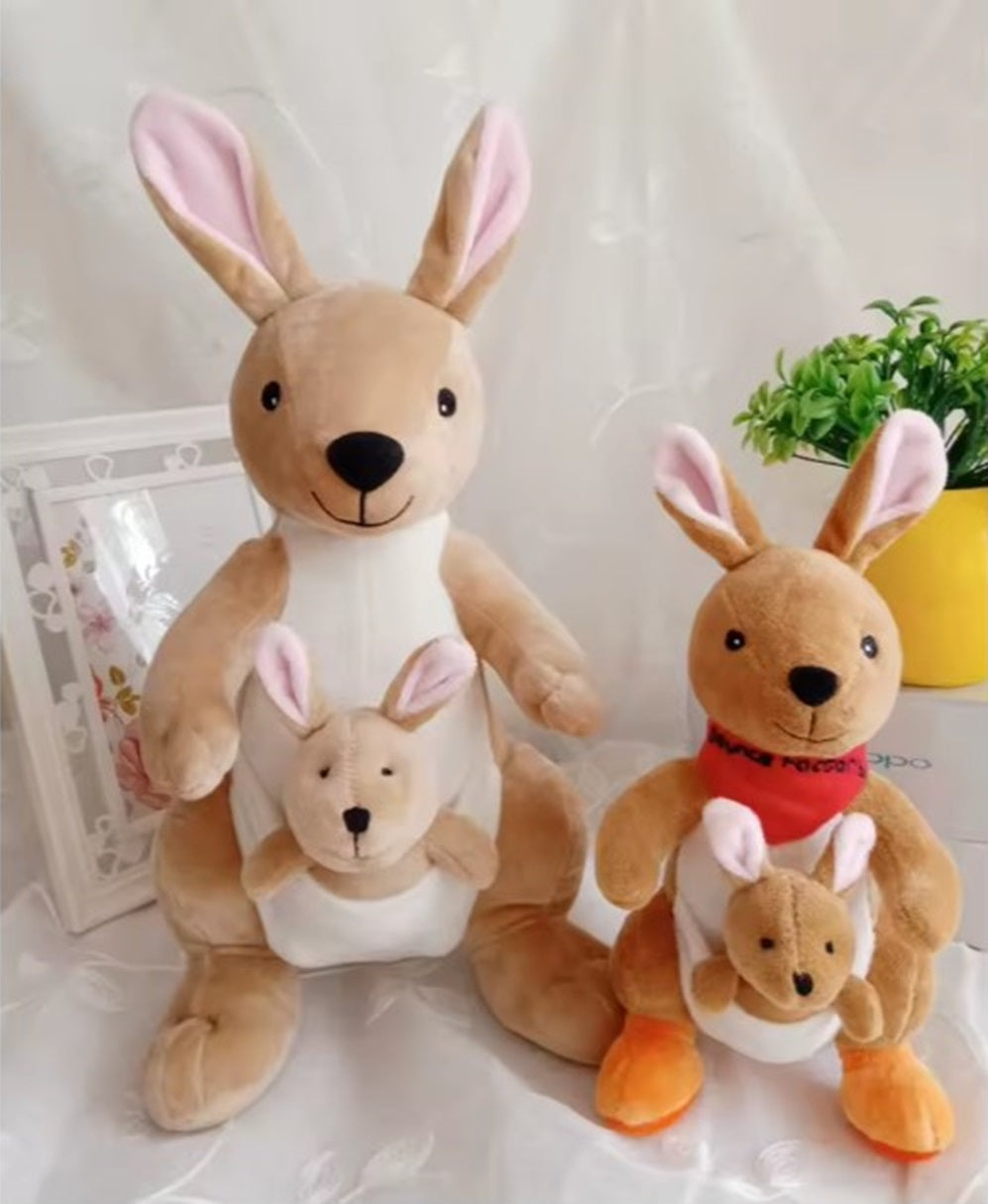 CuddleNest Kangaroo Soft Toy with Baby Joey Pouch – Ultra Soft & Cuddly Plush Animal for Kids