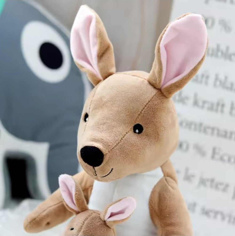 CuddleNest Kangaroo Soft Toy with Baby Joey Pouch – Ultra Soft & Cuddly Plush Animal for Kids