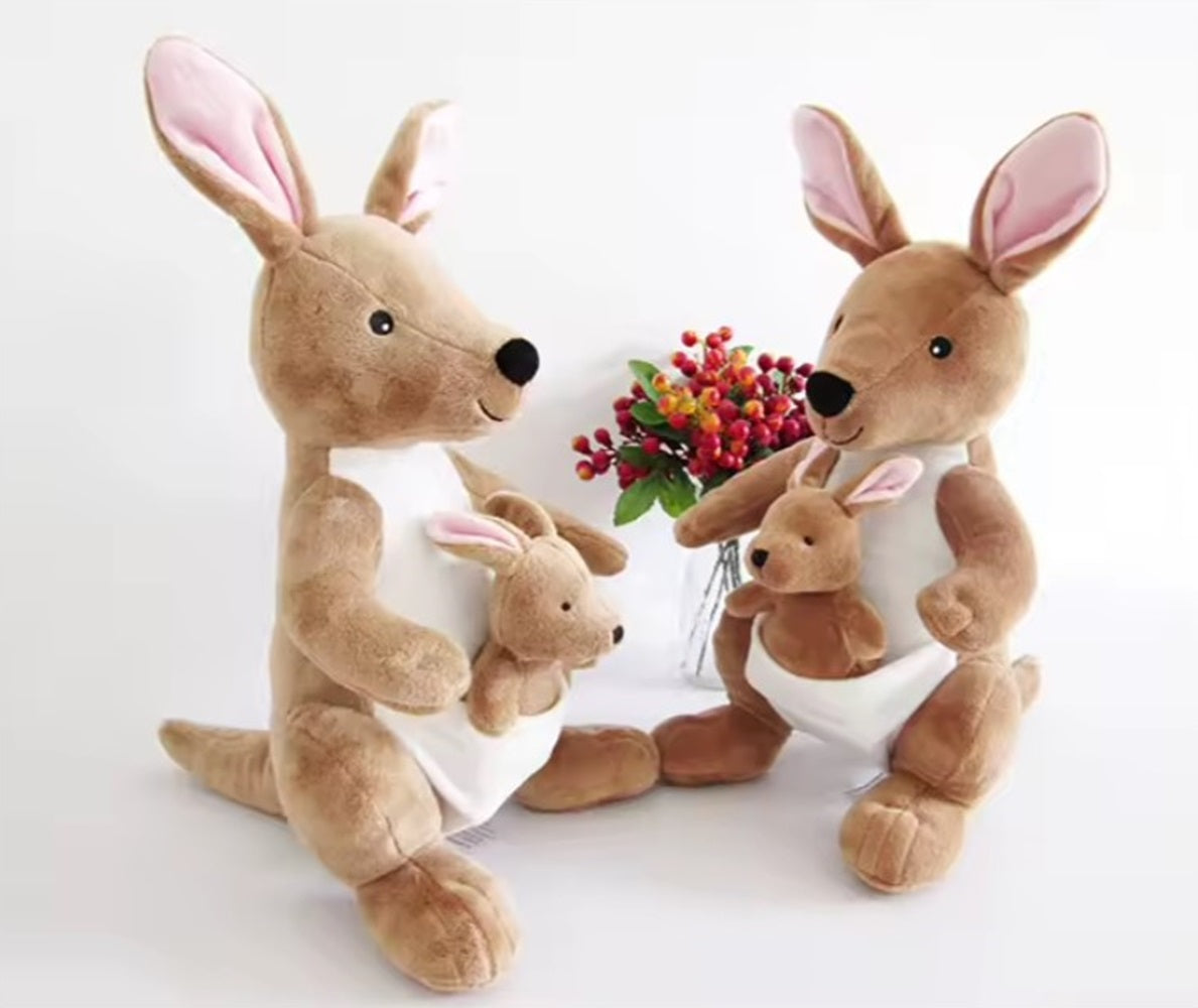 CuddleNest Kangaroo Soft Toy with Baby Joey Pouch – Ultra Soft & Cuddly Plush Animal for Kids