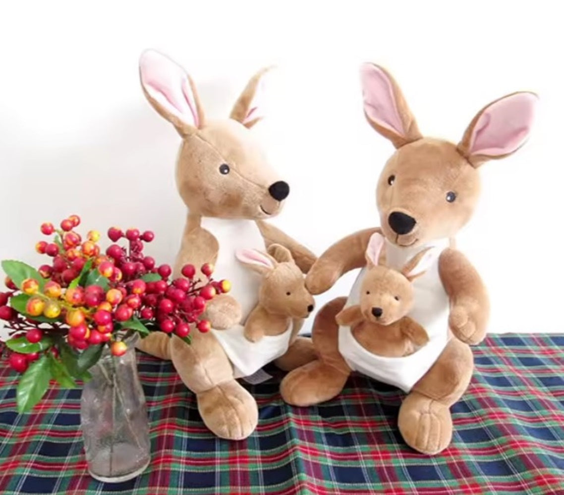 CuddleNest Kangaroo Soft Toy with Baby Joey Pouch – Ultra Soft & Cuddly Plush Animal for Kids
