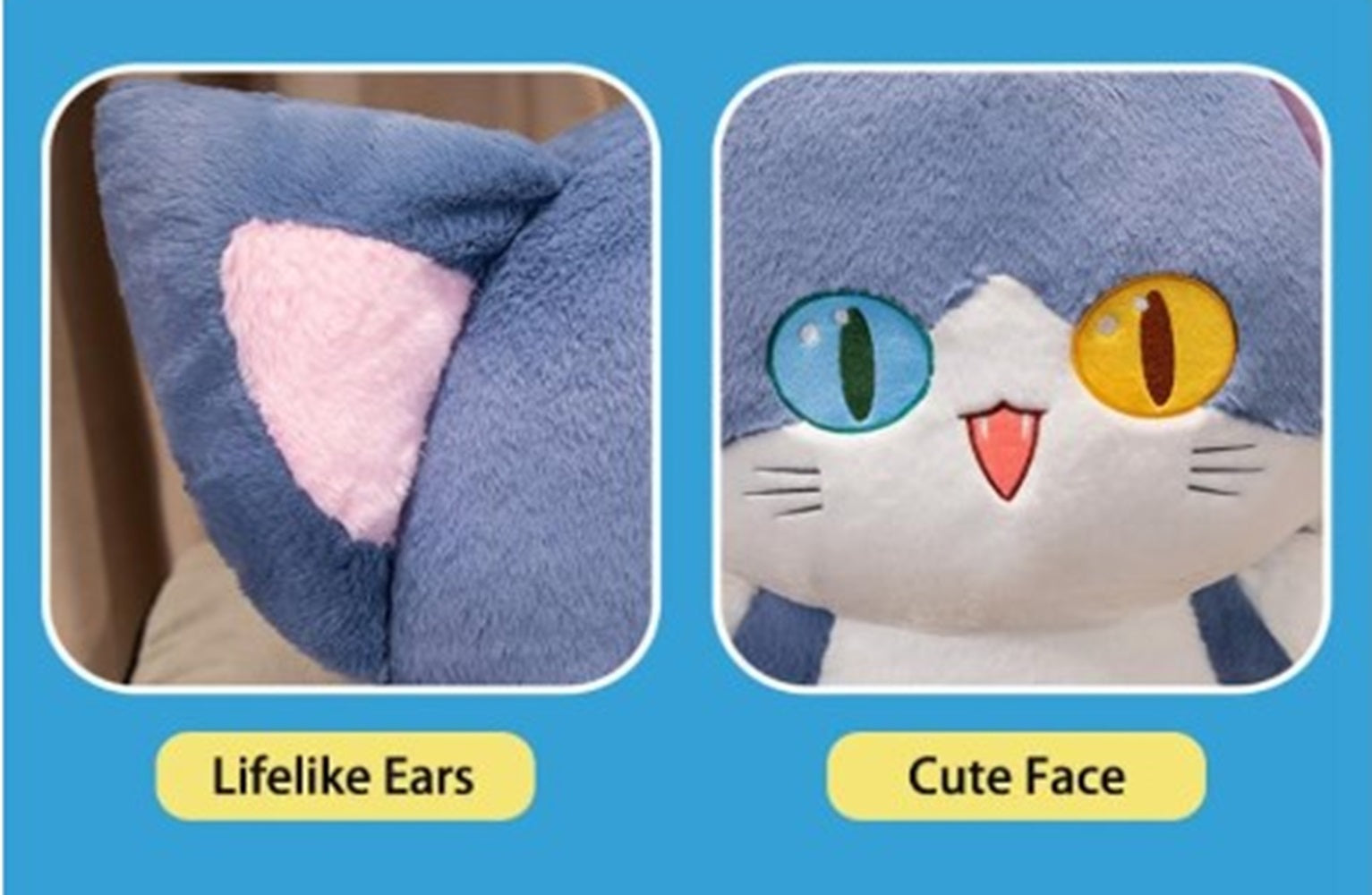 CuddleNest Adorable Cat Plush Toy with Unique Dual-Coloured Eyes