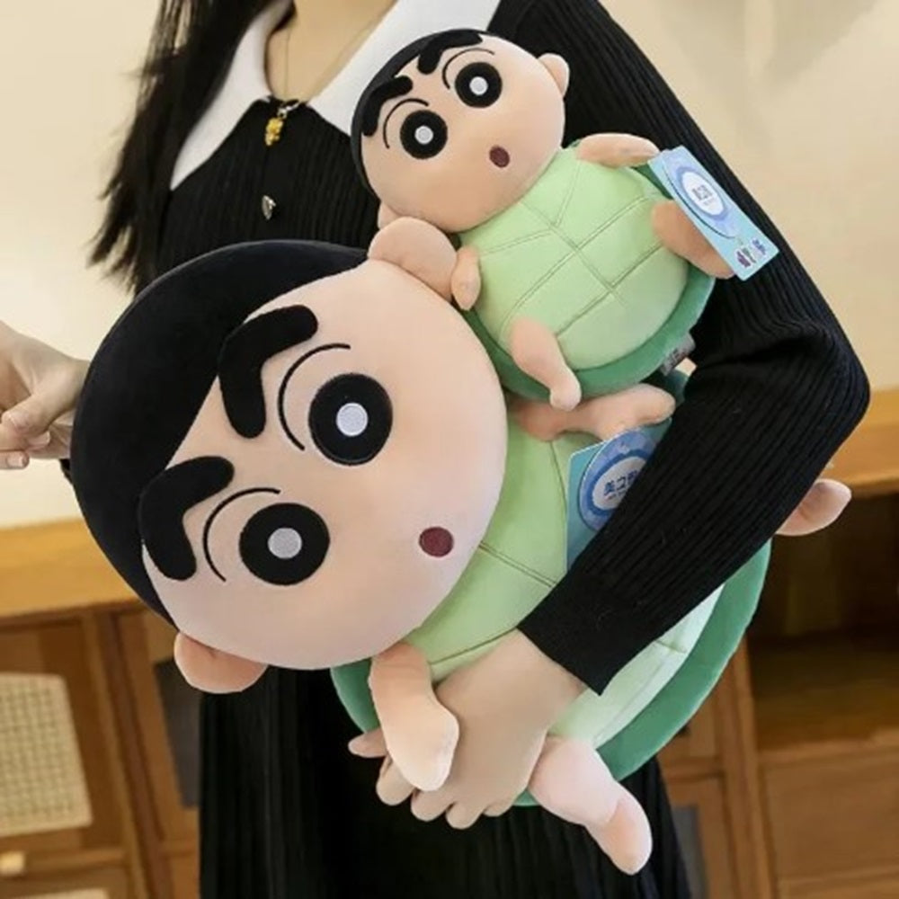 CuddleNest Cute Anime Character Plush Toy | Shin chan Inspired Soft Doll with Green Shell Design