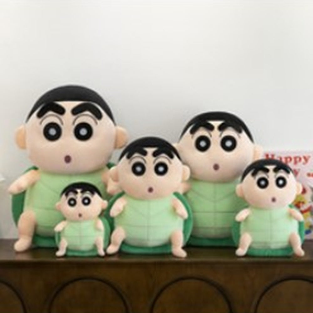 CuddleNest Cute Anime Character Plush Toy | Shin chan Inspired Soft Doll with Green Shell Design
