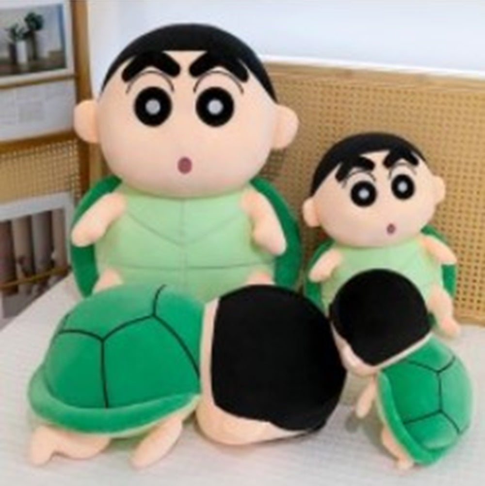 CuddleNest Cute Anime Character Plush Toy | Shin chan Inspired Soft Doll with Green Shell Design