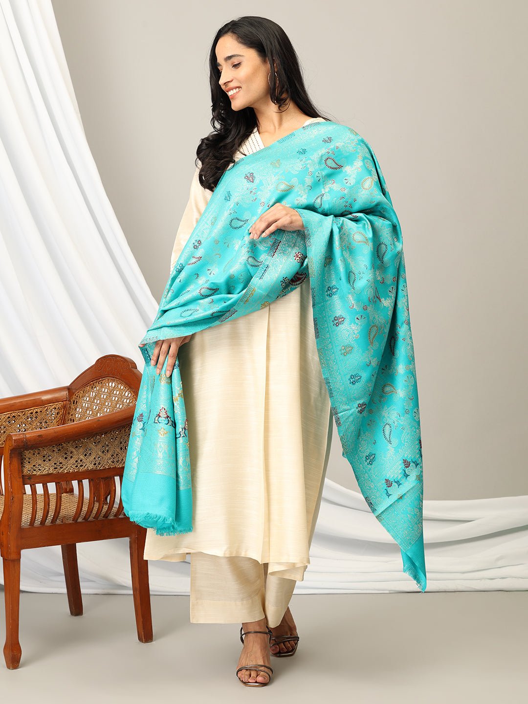 Seafoam Snuggle Acrylic Woolen Stole - WNTSTL - SEFMSN