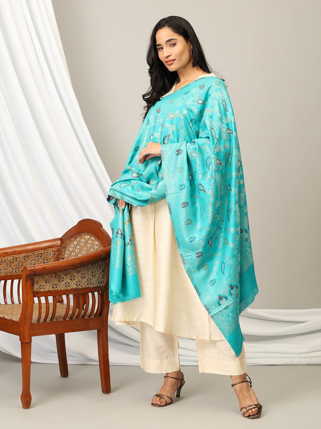 Seafoam Snuggle Acrylic Woolen Stole - WNTSTL - SEFMSN