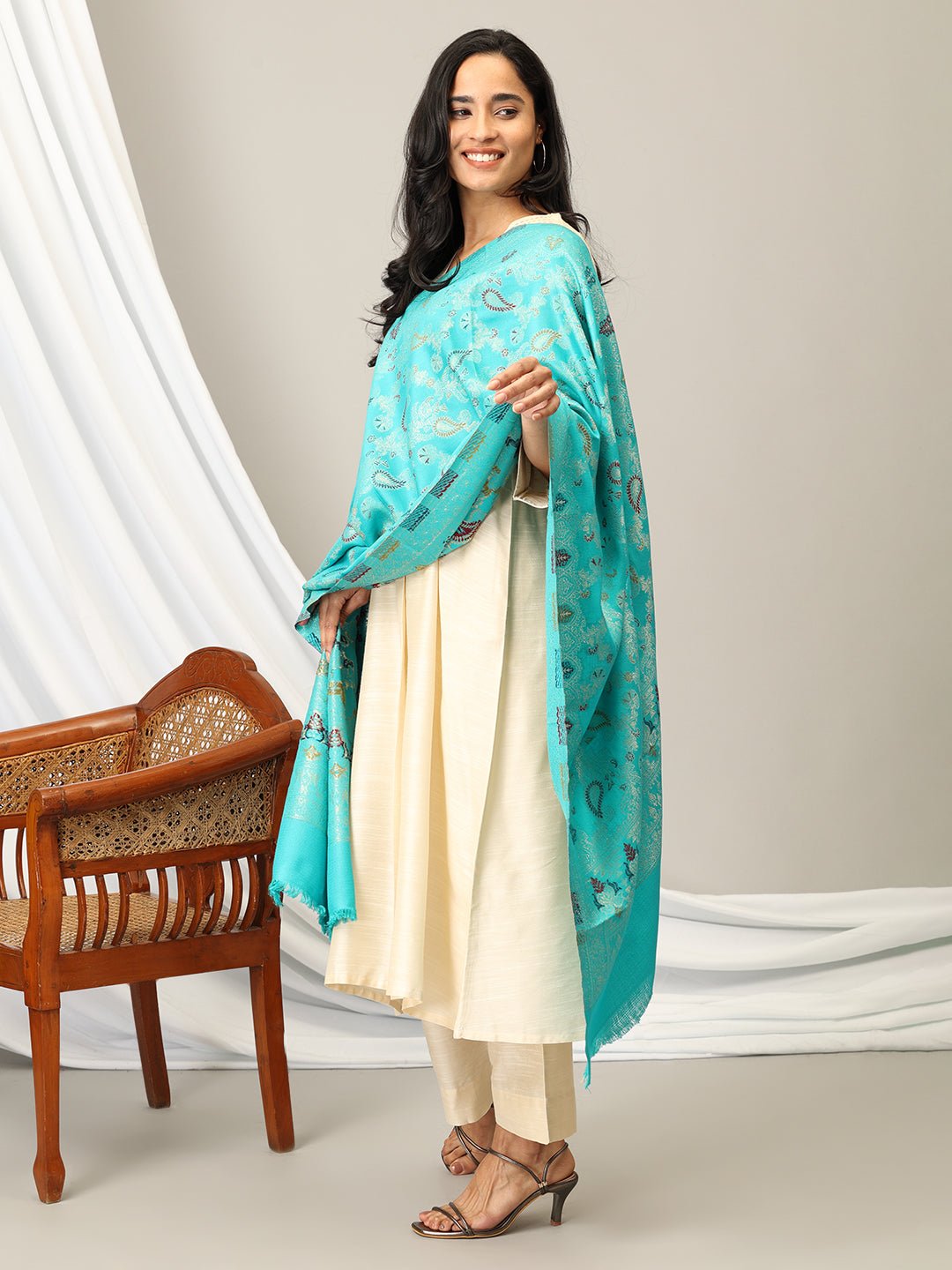 Seafoam Snuggle Acrylic Woolen Stole - WNTSTL - SEFMSN