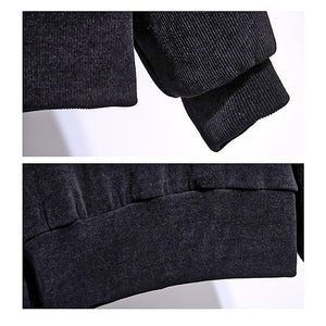 Self Patterned Black Patch Casual Stripes 2Pcs Track Suit Set For Kids & Tweens - 5 - 6 Years Kids Clothing