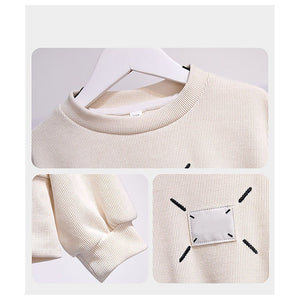 Self Patterned White Patch Casual Stripes 2Pcs Track Suit Set For Kids & Tweens - 5 - 6 Years Kids Clothing