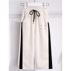 Self Patterned White Patch Casual Stripes 2Pcs Track Suit Set For Kids & Tweens - 5 - 6 Years Kids Clothing